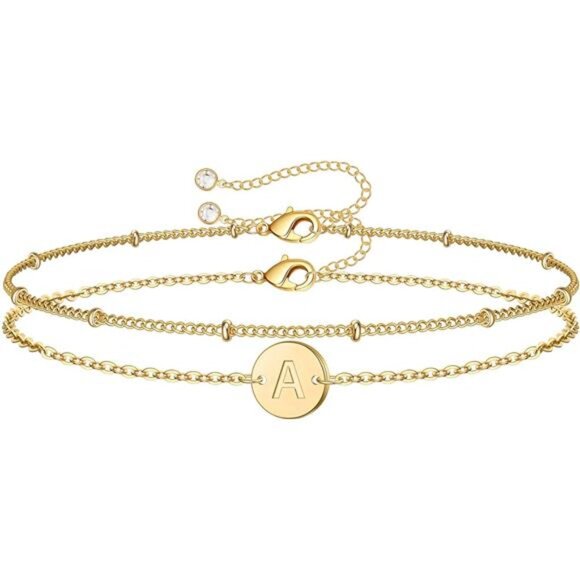 Gold Initial Bracelet for Women Layered Beaded Monogram Charm Jewelry Gift - Picture 7 of 7